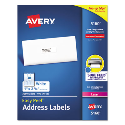 Avery Easy Peel White Address Labels for Laser Printers (1" x 2 5/8")