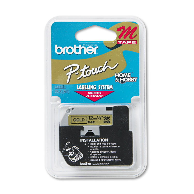 Brother 12mm (1/2") Black on Gold Non-Laminated, 1/EA