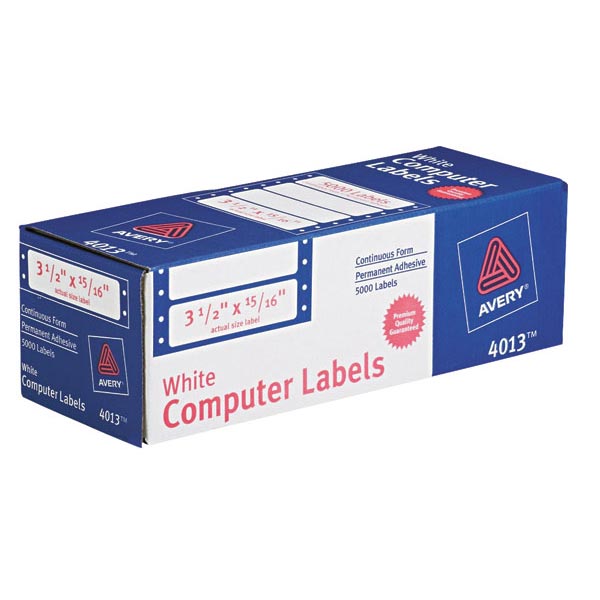 Avery Continuous Form White Mailing Labels for Pin-Fed Printers 3 1/2" x 15/16" (5000 Labels/Box)