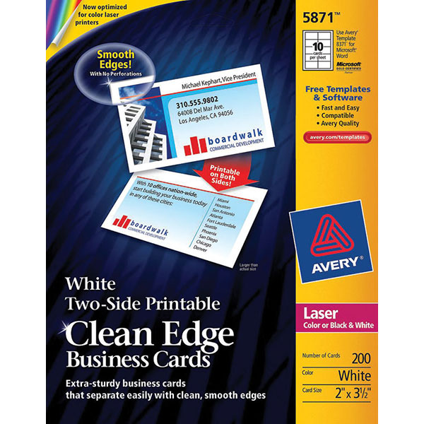 Avery Two-Sided Printable Clean Edge Business Cards Laser Printers (White) (200 Cards/Pkg)