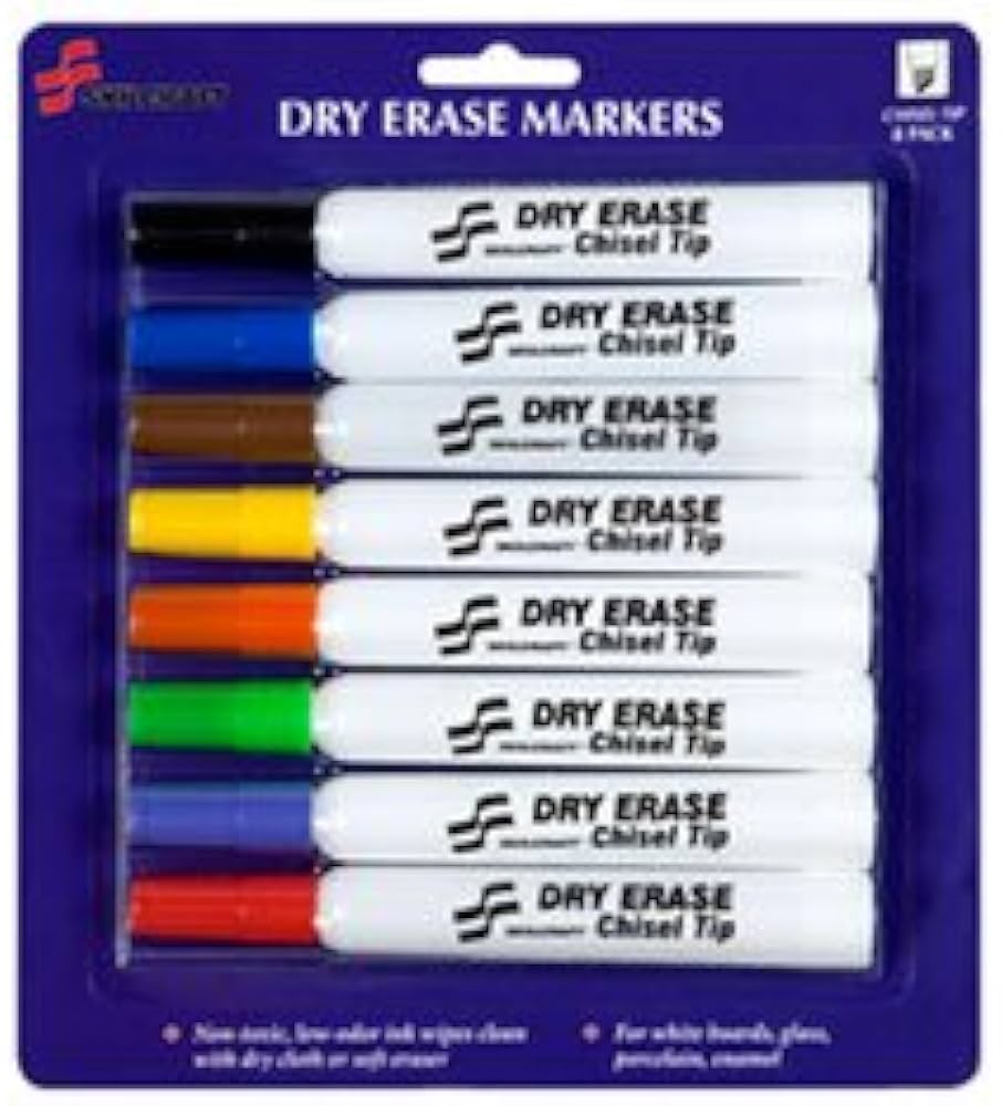 DRY ERASE MARKERS, CHISEL TIP, ASSORTED,