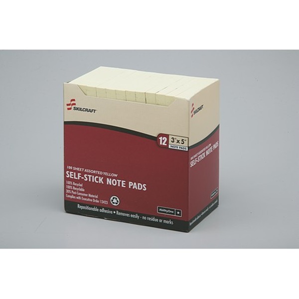 SELF-STICK NOTE PADS, 3 X 5, UNRULED, YE