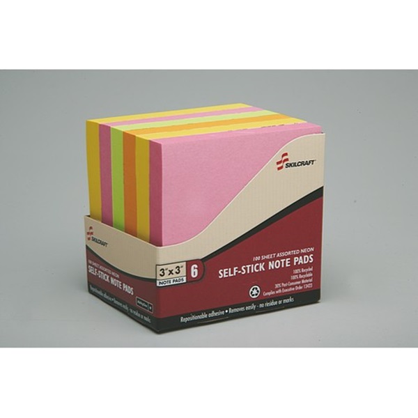 SELF-STICK NOTE PADS, 3 IN X 3 IN, UNRUL