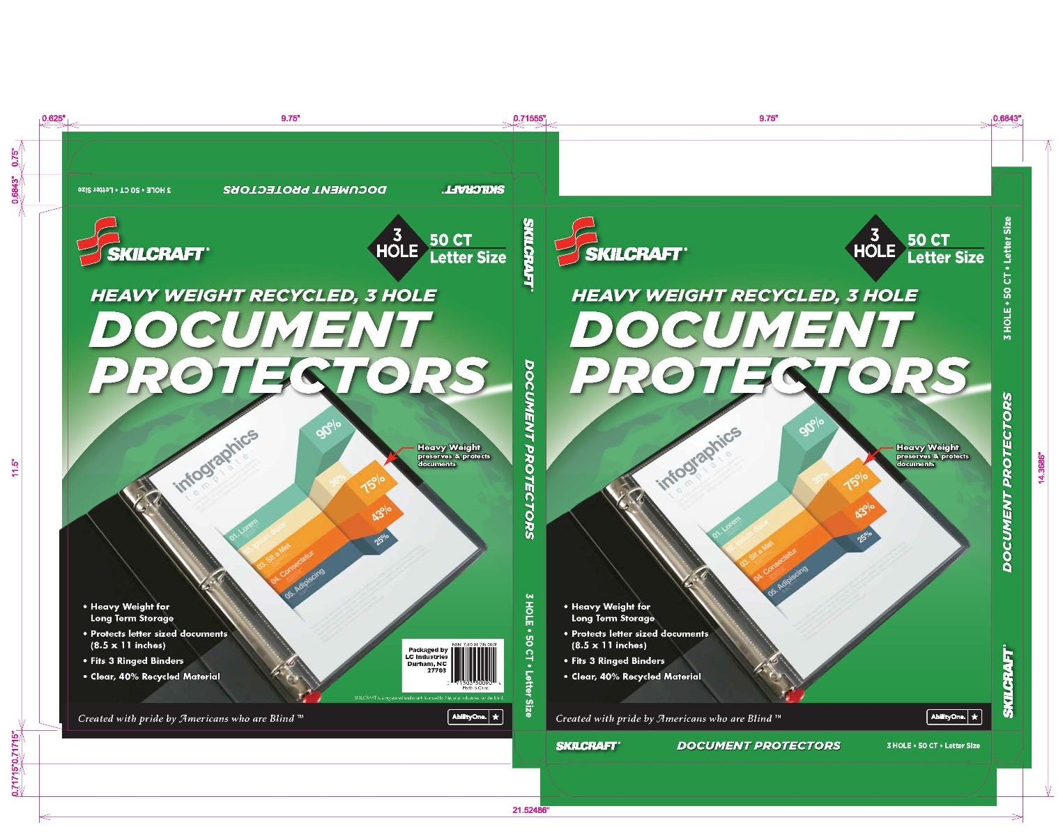 SKILCRAFT Transparent Recycled Document Protectors - 3-Holed, 50/BX SKILCRAFT Transparent Recycled Document Protectors - 3-Holed, 50/BX