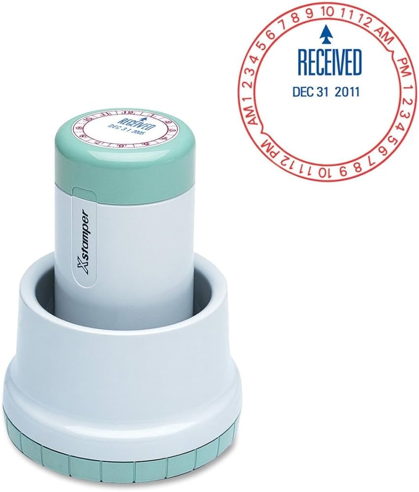 SELF INKING TIME/DATE STAMP, RED/BLUE