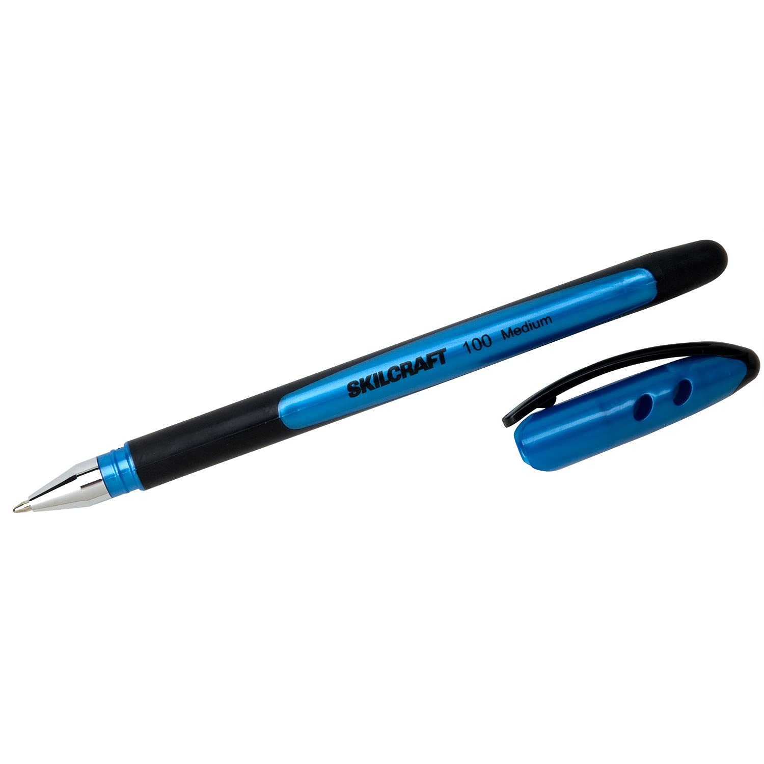 100 RUBBERIZED BALLPOINT STICK PEN, BLUE