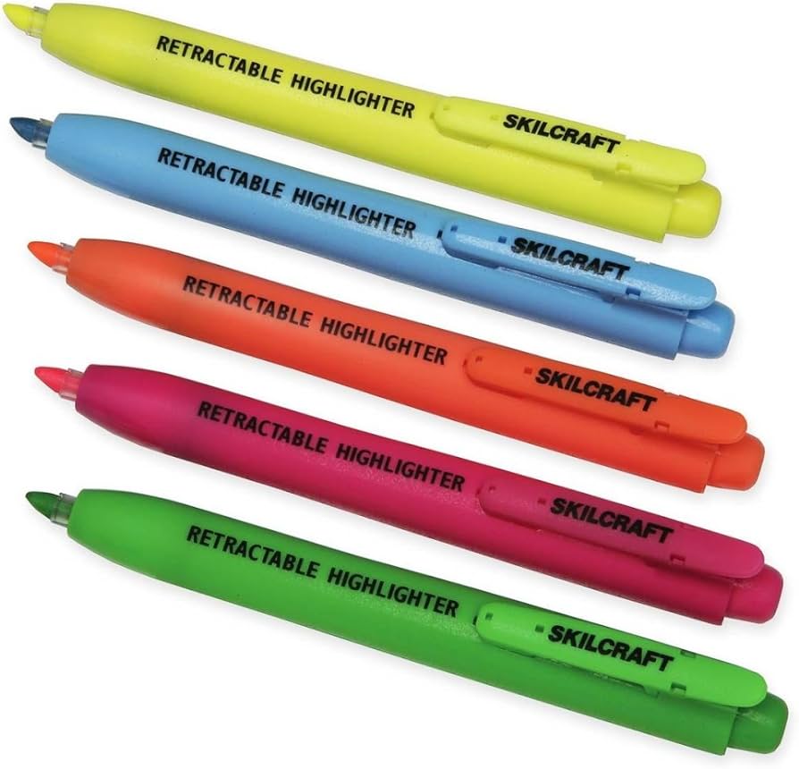 RETRACTABLE HIGHLIGHTER, CHISEL TIP, 5 C