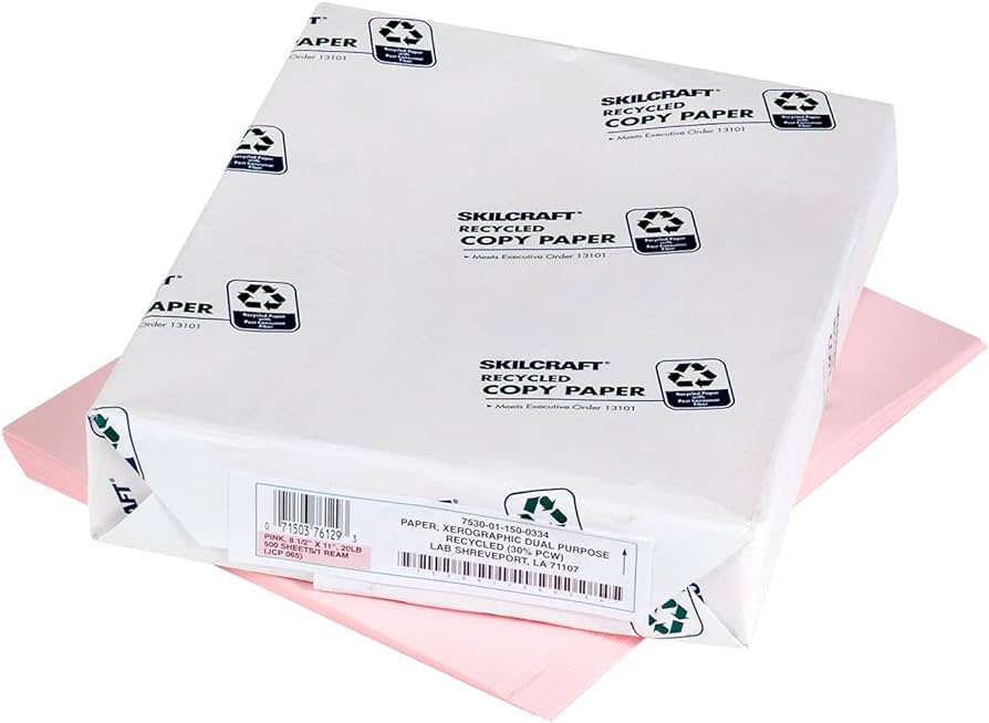 SKILCRAFT Dual Purpose Xerographic Copy Paper, Pink, 1/RM SKILCRAFT Dual Purpose Xerographic Copy Paper, Pink, 1/RM