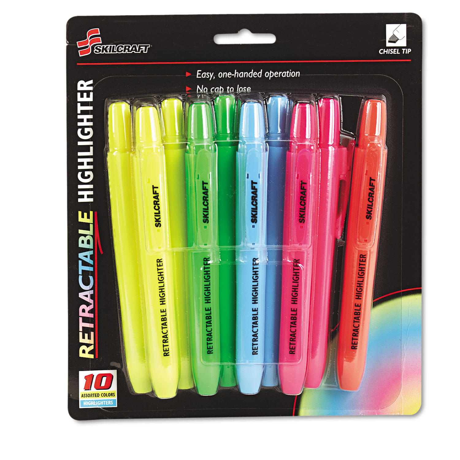 RETRACTABLE HIGHLIGHTER, CHISEL TIP, 10/