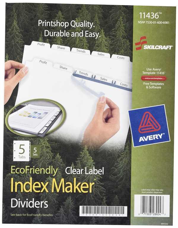 AVERY INDEX DIVIDERS, 5-TAB, BLANK TABS,