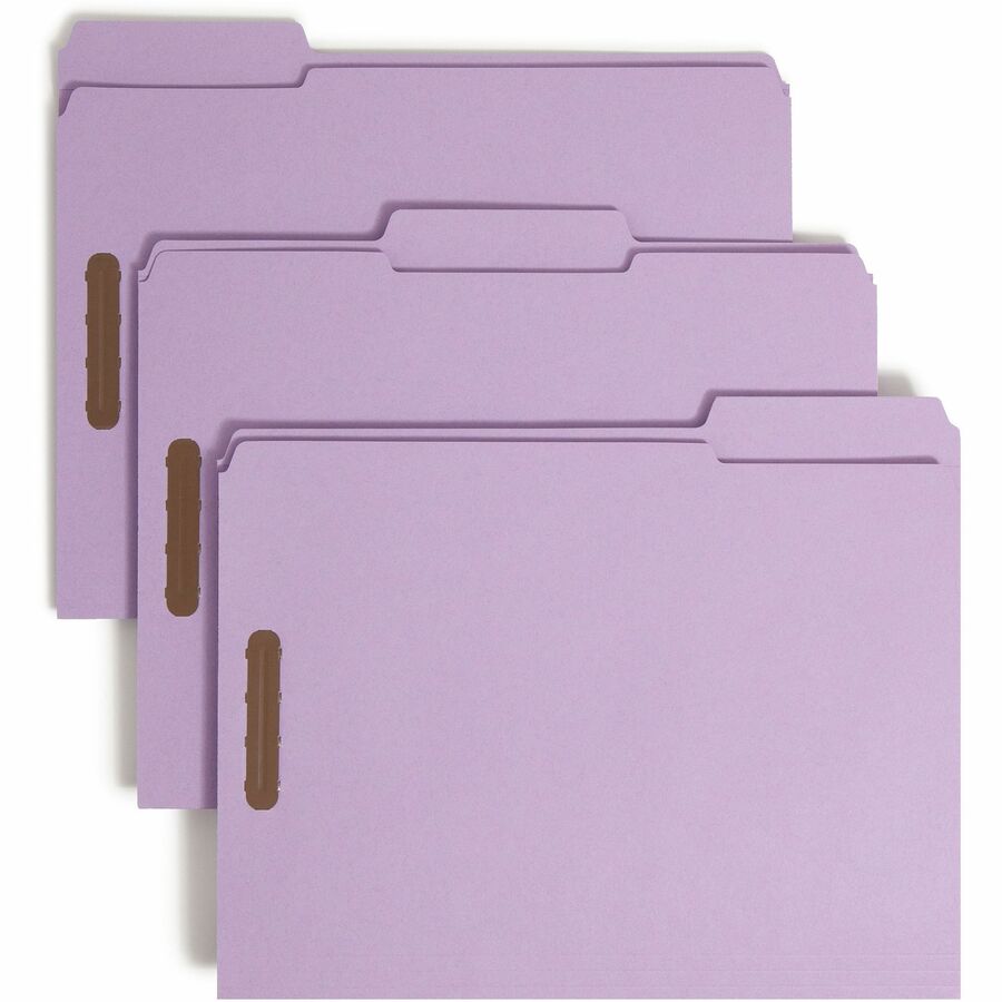 Top Tab Colored Fastener Folders 0.75 Inch Expansion 2 Fasteners Letter Size Lavender Exterior 50 Box
