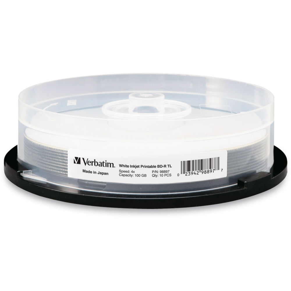 Verbatim BDXL 100GB 4X White Inkjet Hub Printable Discs, 10/PK