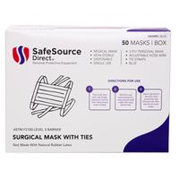 Surgical Tie Mask, Level 3, Blue, 12 BX/CS