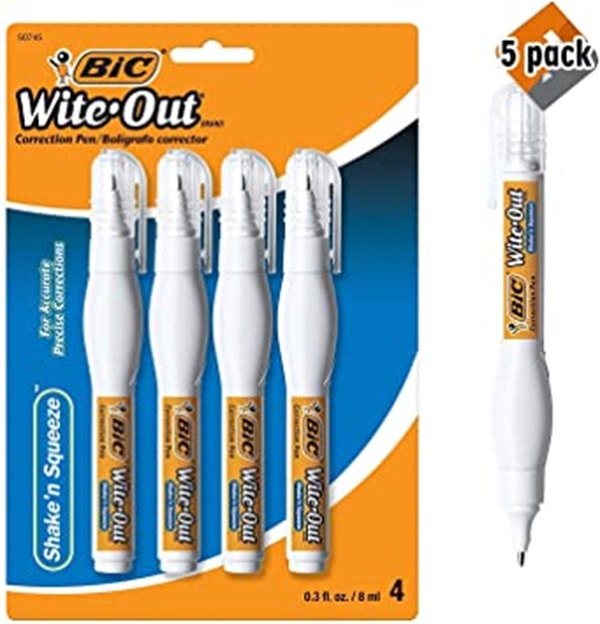 BIC Wite-Out Shake 'n Squeeze Correction Pen, 8mL, White, 4/PK