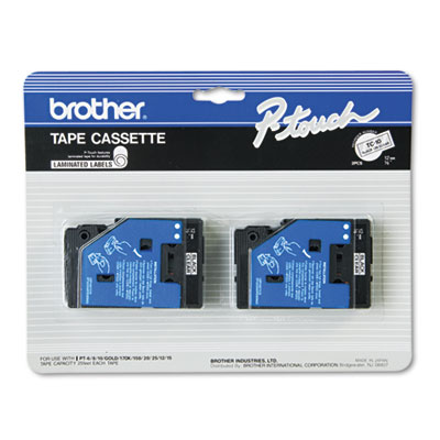 Brother P-Touch TC Tape Cartridges, 0.47" x 25.2 ft, Black on Clear, 2/PK