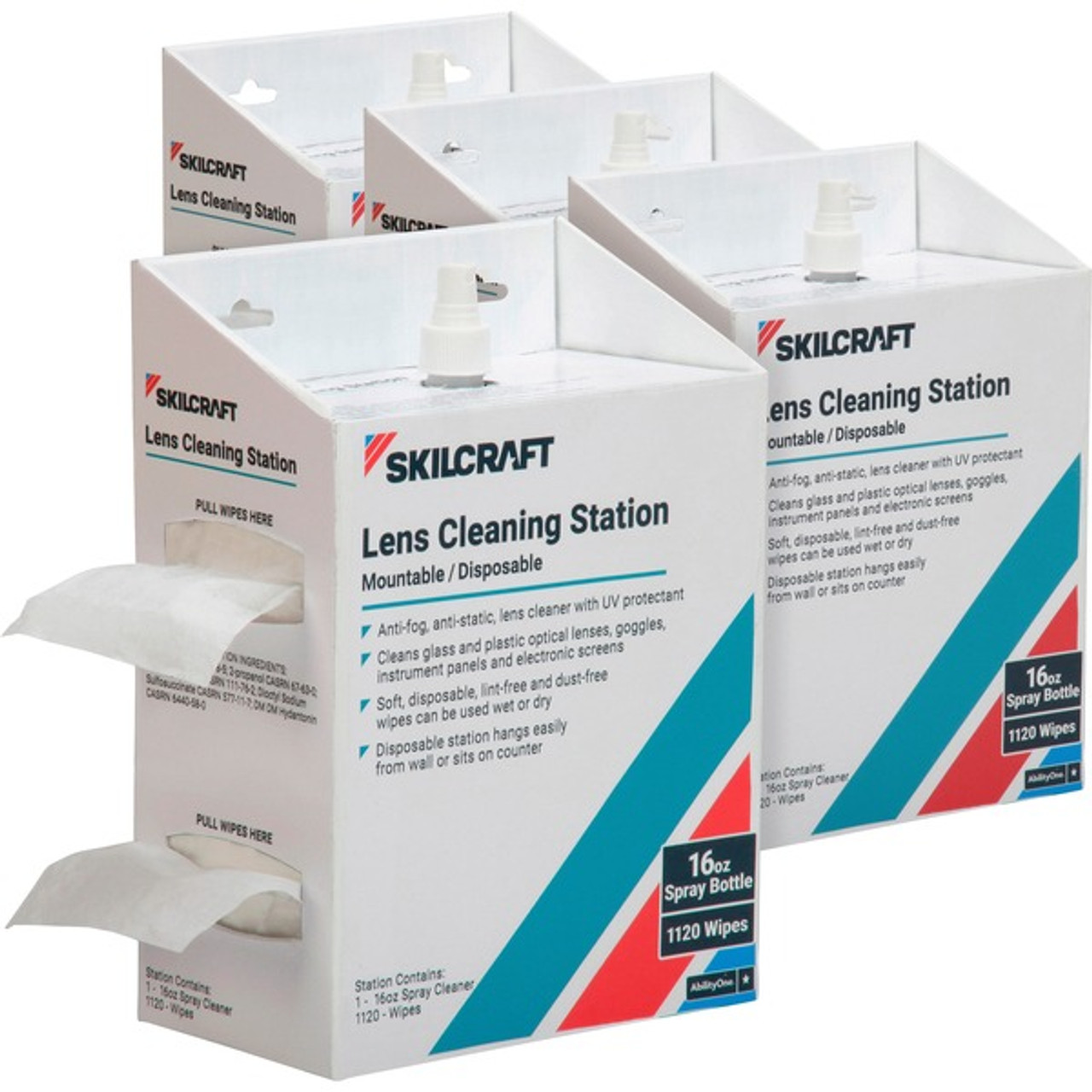 SKILCRAFT Lens Cleaning Station, Disposable, 16 oz Pump, 1120 Wipes SKILCRAFT Lens Cleaning Station, Disposable, 16 oz Pump, 1120 Wipes