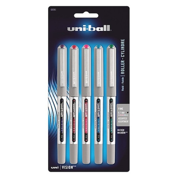 Uniball Vision Rollerball Pen, Stick, Fine 0.7 mm, Assorted Colors, 5/PK Uniball Vision Rollerball Pen, Stick, Fine 0.7 mm, Assorted Colors, 5/PK