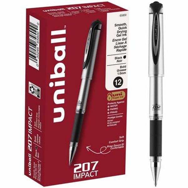 Uniball 207 Impact Gel Pen, Stick, Bold 1 mm, Black, 1/DZ