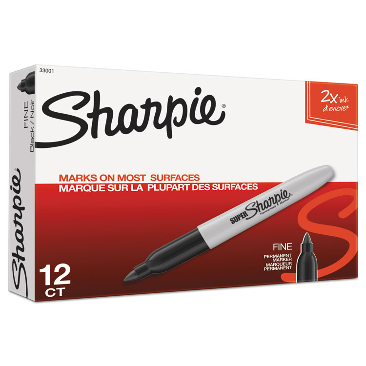 Sharpie Super Permanent Marker, Fine Bullet Tip, Black, 1/DZ