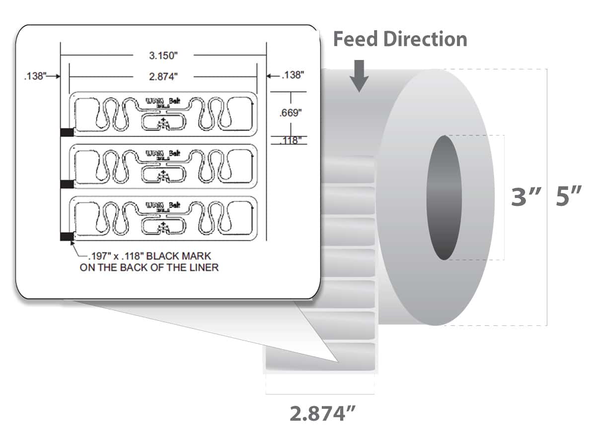 Zebra TT Belt W/UCODE 8 RFID Label Paper (2.874" x 0.669") (3" Core)
