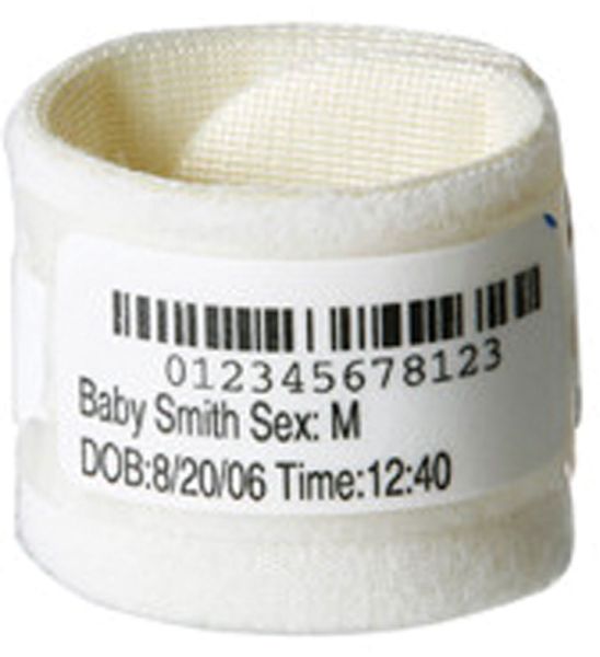 Zebra LaserBand 2 ComfyCuff Self Laminating Wristband Paper/PET (1.375" x 5.5") (Hook & Loop Closure) (Infant) (With Labels) (Padded Cuff) (White) (100/Case)