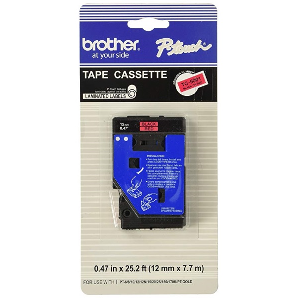 Brother 12mm (1/2") Black on Red Laminated Tape (25') (1/Pkg)