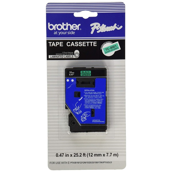 BROTHER 12MM (1/2") BLACK ON GREEN LAMI