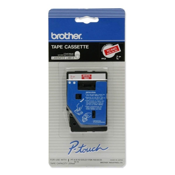 Brother 9mm (3/8") White on Red Laminated Tape (7.7m/25') (1/Pkg) Brother 9mm (3/8") White on Red Laminated Tape (7.7m/25') (1/Pkg)