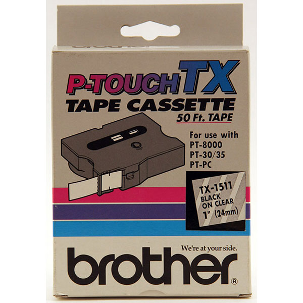 Brother 24mm (1") Black on Clear Laminated Tape (15m/50') (1/Pkg) Brother 24mm (1") Black on Clear Laminated Tape (15m/50') (1/Pkg)