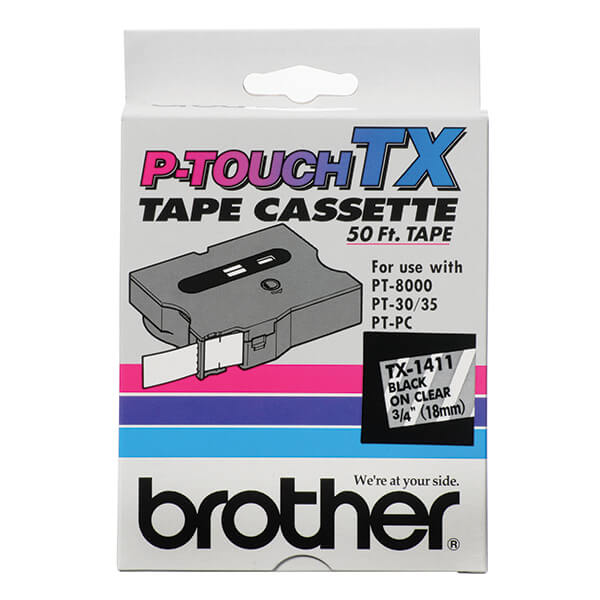 Brother 18mm (3/4") Black on Clear Laminated Tape (15m/50') (1/Pkg) Brother 18mm (3/4") Black on Clear Laminated Tape (15m/50') (1/Pkg)