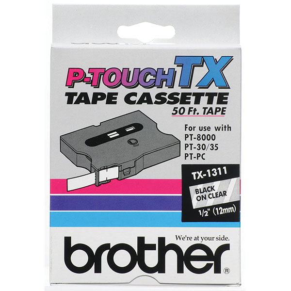 Brother 12mm (1/2") Black on Clear Laminated Tape (15m/50') (1/Pkg) Brother 12mm (1/2") Black on Clear Laminated Tape (15m/50') (1/Pkg)
