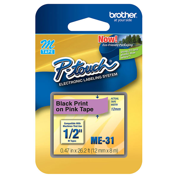 Brother 12mm (1/2") Black on Pink Non-Laminated Tape (8m/26.2') (1/Pkg) Brother 12mm (1/2") Black on Pink Non-Laminated Tape (8m/26.2') (1/Pkg)