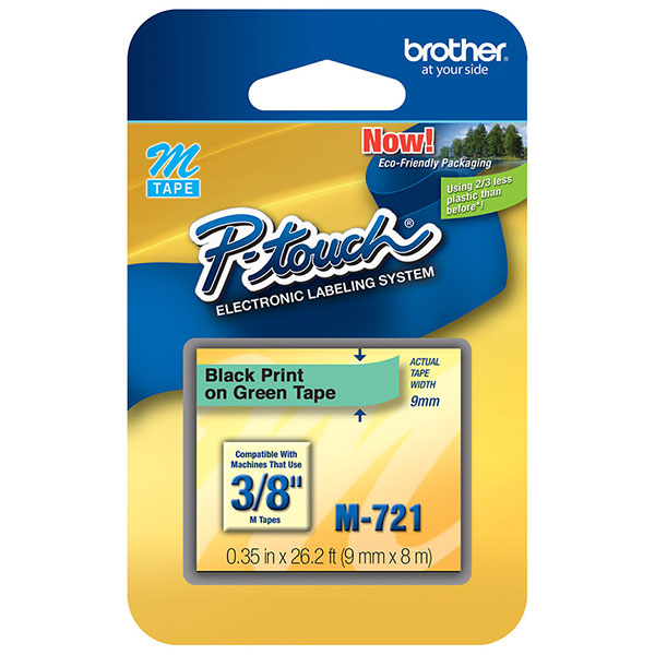 Brother 9mm (3/8") Black on Metallic Green Non-Laminated Tape (8m/26.2') (1/Pkg) Brother 9mm (3/8") Black on Metallic Green Non-Laminated Tape (8m/26.2') (1/Pkg)