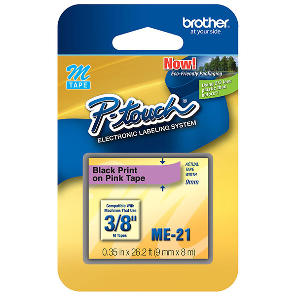 Brother 9mm (3/8") Black on Pink Non-Laminated Tape (8m/26.2') (1/Pkg) Brother 9mm (3/8") Black on Pink Non-Laminated Tape (8m/26.2') (1/Pkg)