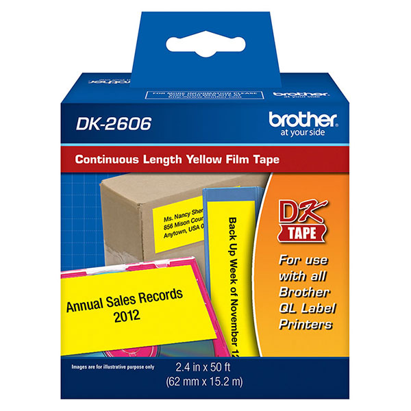 Brother 62mm (2 3/7") Black on Yellow Continuous Length Film Label Tape (15m/50') (1/Pkg) Brother 62mm (2 3/7") Black on Yellow Continuous Length Film Label Tape (15m/50') (1/Pkg)