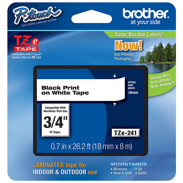 BROTHER 18MM (3/4") BLACK ON WHITE LAMIN