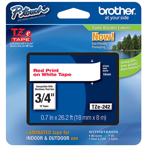 Brother Laminated Tape, 18mm, Red/White