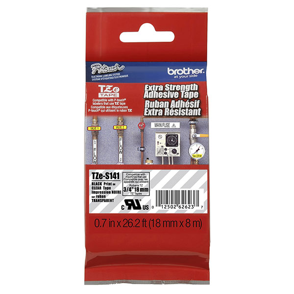 Brother 18mm (3/4") Black on Clear Extra Strength Super Adhesive Industrial Tape (8m/26.2') (1/Pkg) Brother 18mm (3/4") Black on Clear Extra Strength Super Adhesive Industrial Tape (8m/26.2') (1/Pkg)