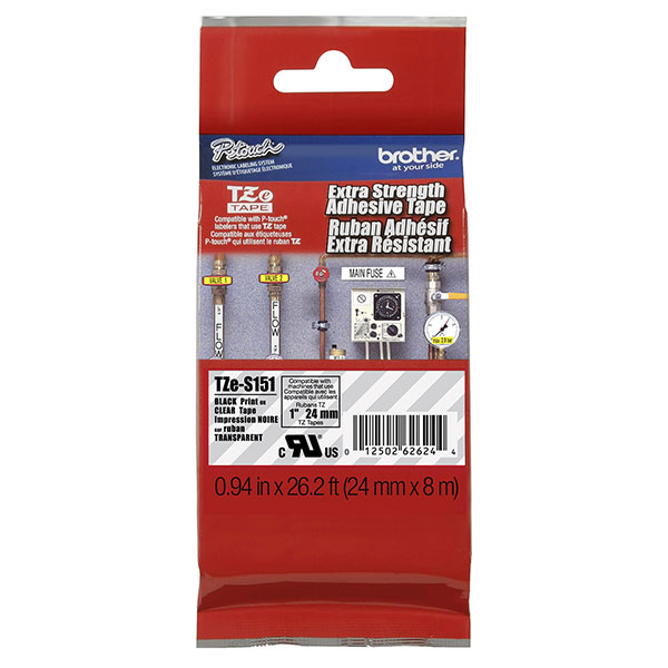 Brother 24mm (1") Black on Clear Extra Strength Super Adhesive Industrial Tape (8m/26.2') (1/Pkg) Brother 24mm (1") Black on Clear Extra Strength Super Adhesive Industrial Tape (8m/26.2') (1/Pkg)