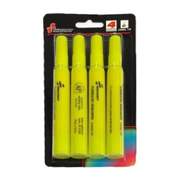 MARKER HIGHLIGHTER YELLOW CHISEL 4PK