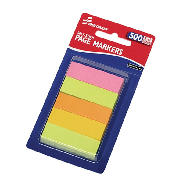 SELF-STICK TABS/PAGE MARKERS, 2", NEON,