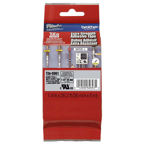 Brother 36mm (1 1/2") Black on Matte Silver Extra Strength Super Adhesive Industrial Tape (8m/26.2') (1/Pkg) Brother 36mm (1 1/2") Black on Matte Silver Extra Strength Super Adhesive Industrial Tape (8m/26.2') (1/Pkg)