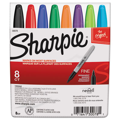 Sharpie Fine Tip Permanent Marker, Assorted Colors, 8/ST