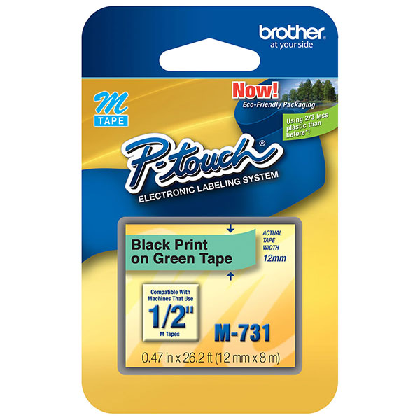 Brother 12mm (1/2") Black on Metallic Green Non-Laminated Tape (8m/26.2') (1/Pkg) Brother 12mm (1/2") Black on Metallic Green Non-Laminated Tape (8m/26.2') (1/Pkg)