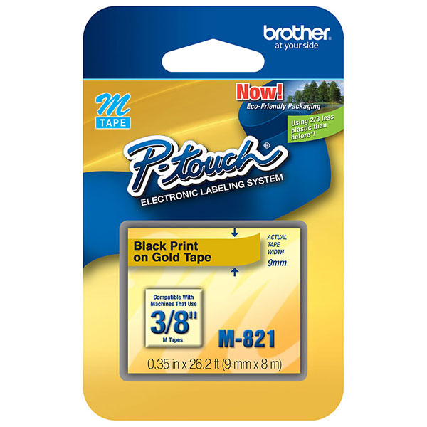 Brother 9mm (3/8") Black on Gold Non-Laminated Tape (8m/26.2') (1/Pkg) Brother 9mm (3/8") Black on Gold Non-Laminated Tape (8m/26.2') (1/Pkg)