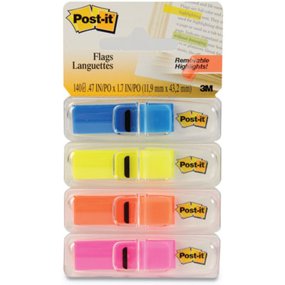 3M Page Flags, 4 Highlighting Colors, 0.5x1.75" 4/PK