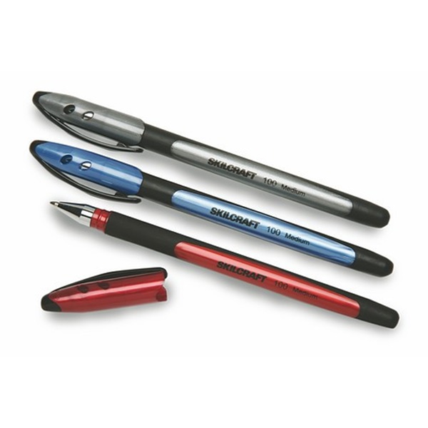 SKILCRAFT 100 RUBBERIZED STICK PEN, RED,