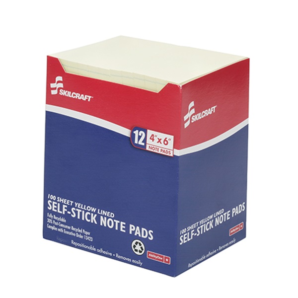 SELF-STICK NOTE PADS, 4 X 6, LINED, YELL