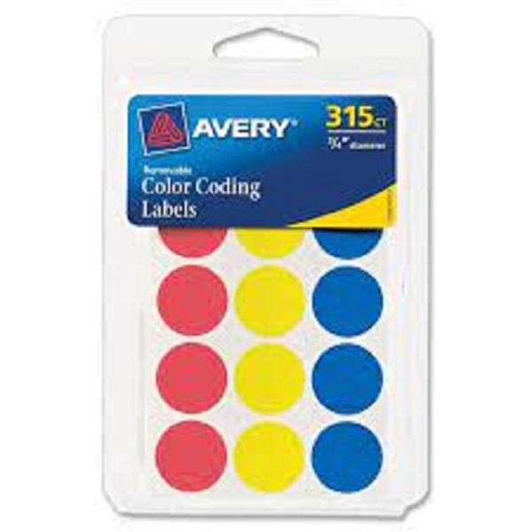 Coding Labels 3/4" Round R/B/Y