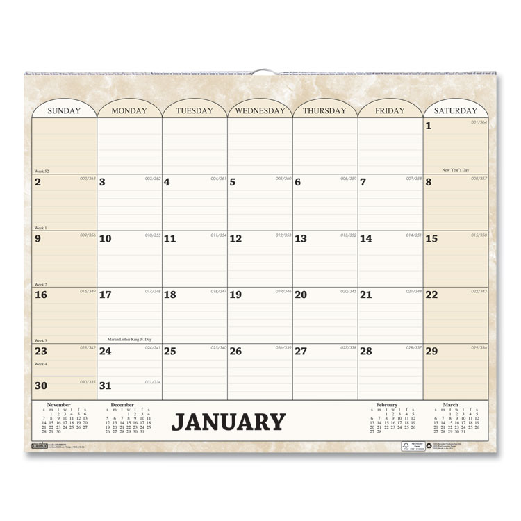 2025 Marble Horizontal Wall Calendar, 14.88x12
